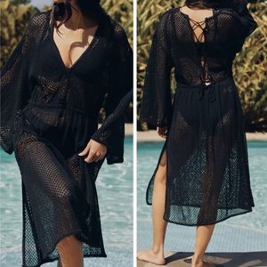 Anthropologie Black Knit Kaftan Dress Beach Cover Up L